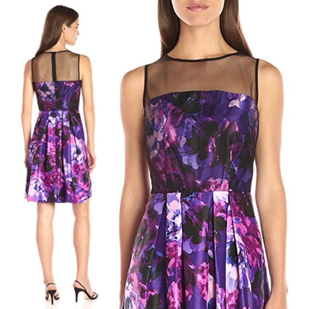 London Times Illusion Neckline Floral Dress